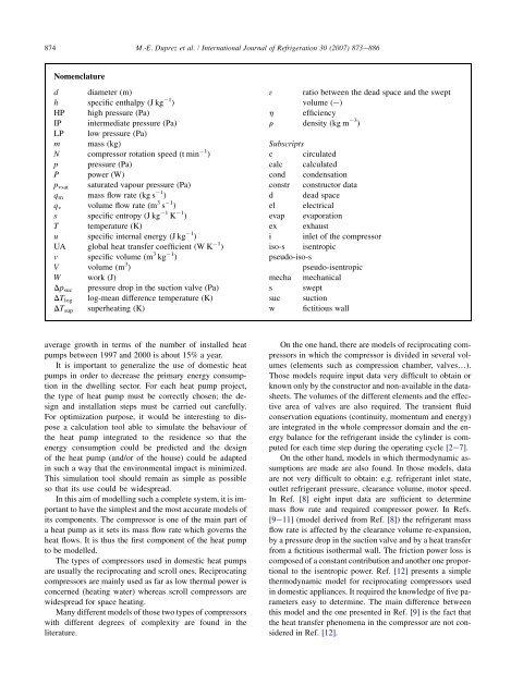 Modelling of reciprocating and scroll compressors ModÃ©lisation des ...