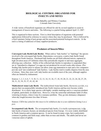 biological control organisms for - Western Colorado Insects