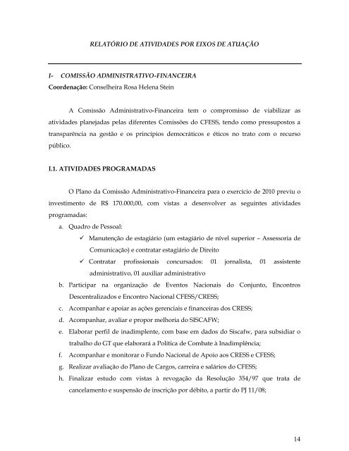 Relatório de Atividades CFESS - 2010