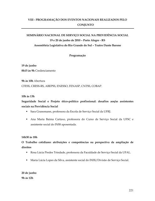 Relatório de Atividades CFESS - 2010