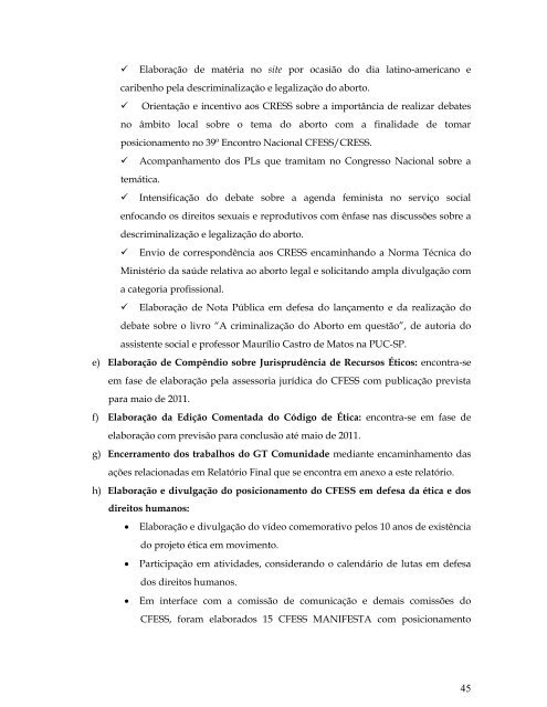 Relatório de Atividades CFESS - 2010