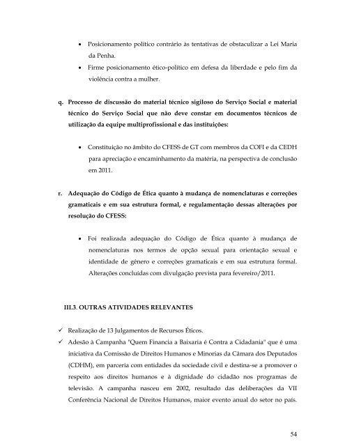 Relatório de Atividades CFESS - 2010