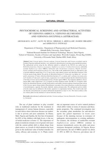 Phytochemical screening and antibacterial activities of Vernonia ...