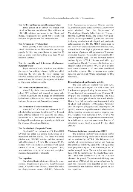 Phytochemical screening and antibacterial activities of Vernonia ...