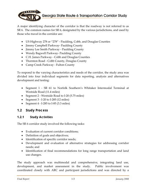 State Route 6 Corridor Study Final Report - Cobb County Government