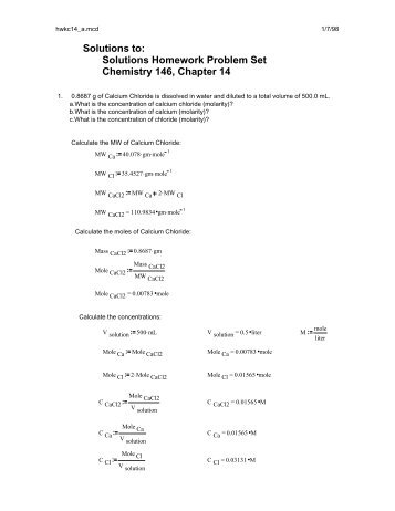 Solutions to: Solutions Homework Problem Set Chemistry 146 ...