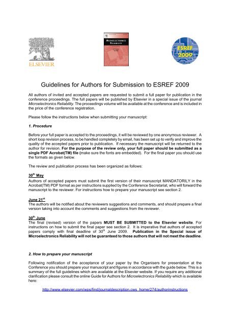 Guidelines for Authors for Submission to ESREF 2009