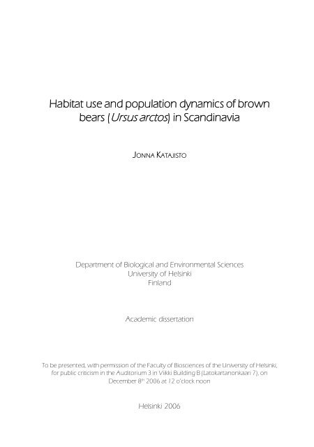 Ursus arctos - Scandinavian Brown Bear Research Project