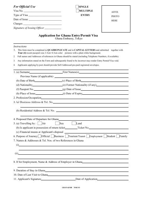 The Visa Application Forms (in PDF) - Ghana