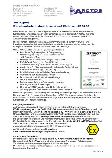 Job Report 19_Chemische Industrie_ger - ARCTOS Industriekälte AG