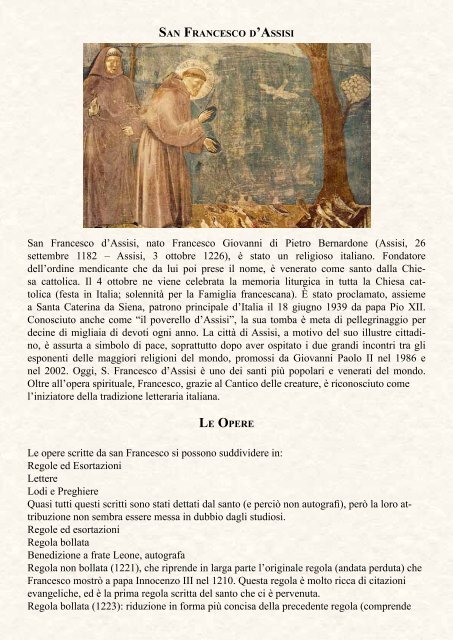 San Francesco d'Assisi, nato Francesco Giovanni di ... - poesia sacra