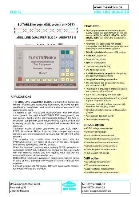 ELQ 2+ xDSL LINE QUALIFIER www.messkom.de