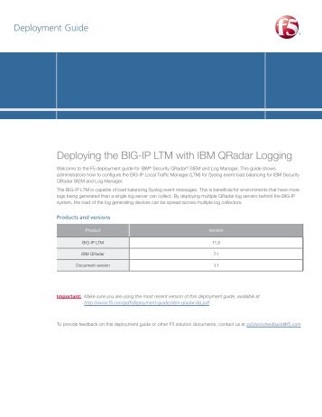 Deploying the BIG-IP LTM with IBM QRadar Logging - F5 Networks