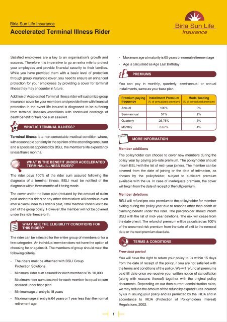 Accelerated Terminal Illness Rider - Birla Sun Life Insurance