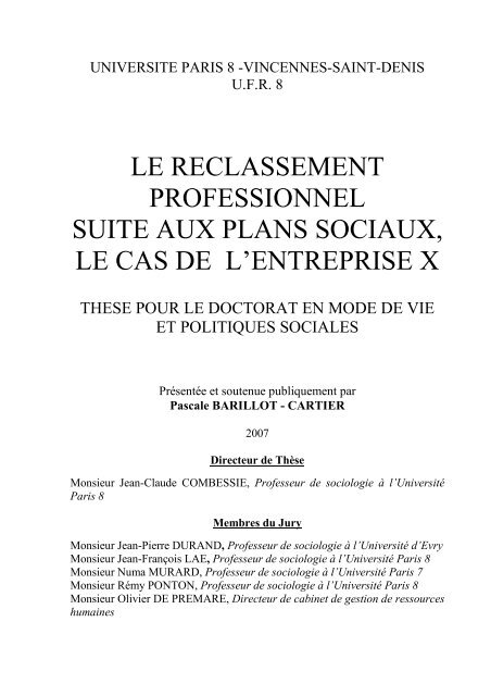 LE RECLASSEMENT PROFESSIONNEL SUITE AUX ... - E-Corpus