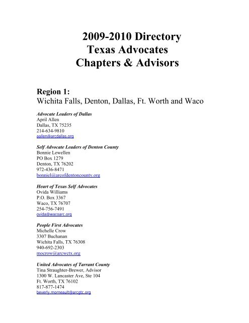 2009-2010 Directory Texas Advocates Chapters ... - The Arc of Texas