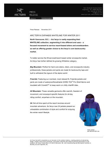 ARC'TERYX EXPANDS WHITELINE FOR WINTER 2011 - Amer Sports