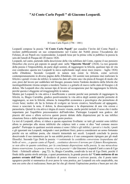 "Al Conte Carlo Pepoli " di Giacomo Leopardi. - Biagio Carrubba