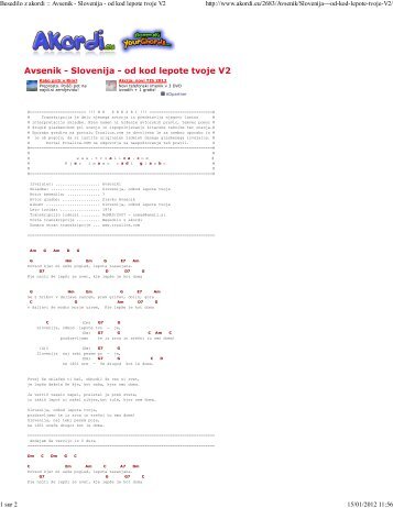 Besedilo z akordi :: Avsenik - Slovenija - od kod lepote tvoje V2 - U3A