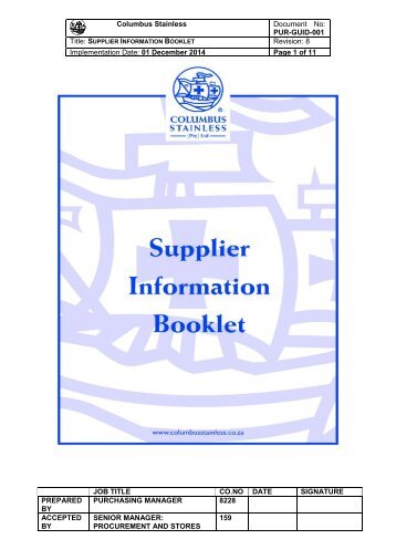 SUPPLIER INFORMATION BOOKLET - Columbus Stainless