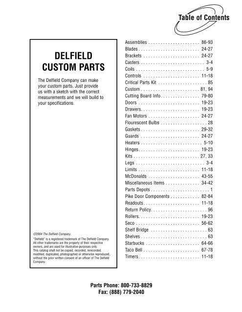 Delfield Parts Catalog