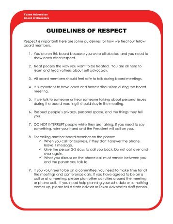 GUIDELINES OF RESPECT - The Arc of Texas