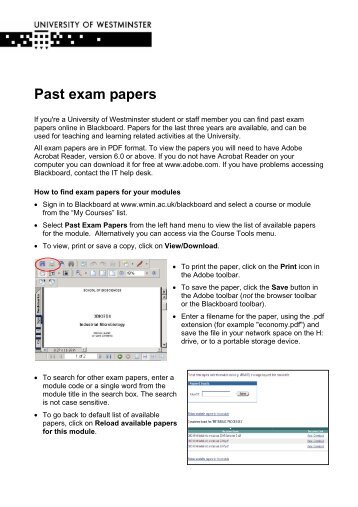 Past exam papers - University of Westminster