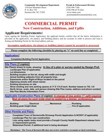 Commercial Building Permit Application - Town of Kernersville