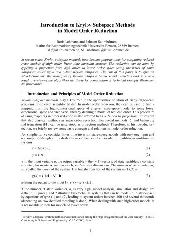 Introduction to Krylov Subspace Methods in Model Order Reduction