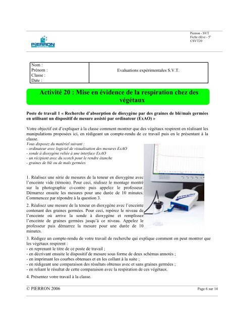 Mise en Ã©vidence de la respiration chez des vÃ©gÃ©taux - Pierron