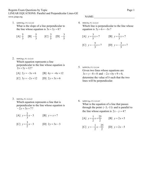 Regents Exam Questions by Topic Page 1 LINEAR EQUATIONS ...