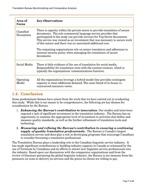 Translation Bureau Benchmarking and Comparative Analysis - Final ...