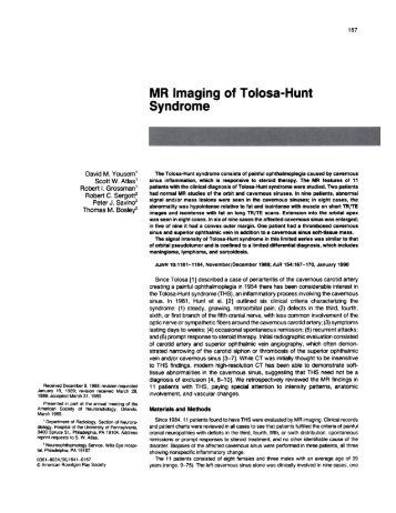 MR Imaging of Tolosa-Hunt Syndrome - Neuroradiology