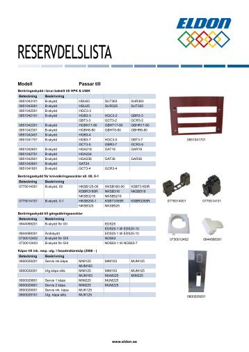 RESERVDELSLISTA - Eldon