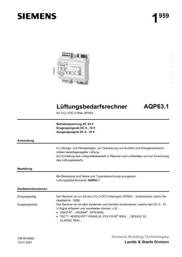 1959 Lüftungsbedarfsrechner AQP63.1 - Siemens Building ...