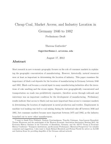 Cheap Coal, Market Access, and Industry Location in Germany 1846 ...