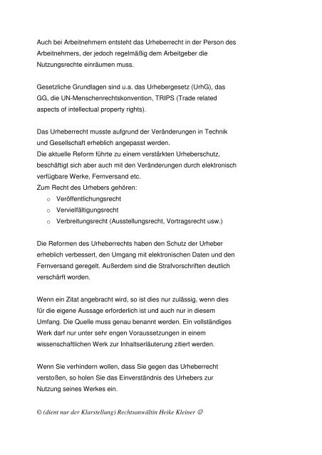 Handouts zum Vortrag Urheberrecht - RechtsanwÃ¤lte Kleiner ...