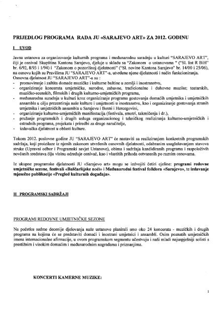 Program SA ART.pdf - SkupÅ¡tina Kantona Sarajevo - Vlada Kantona ...