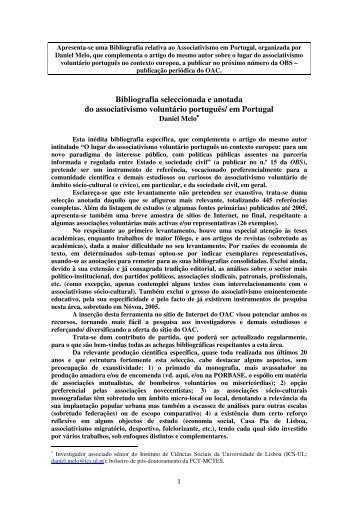 Bibliografia seleccionada e anotada do associativismo voluntÃ¡rio ...
