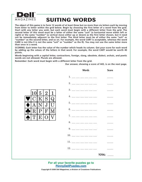 suiting words PennyDellPuzzles