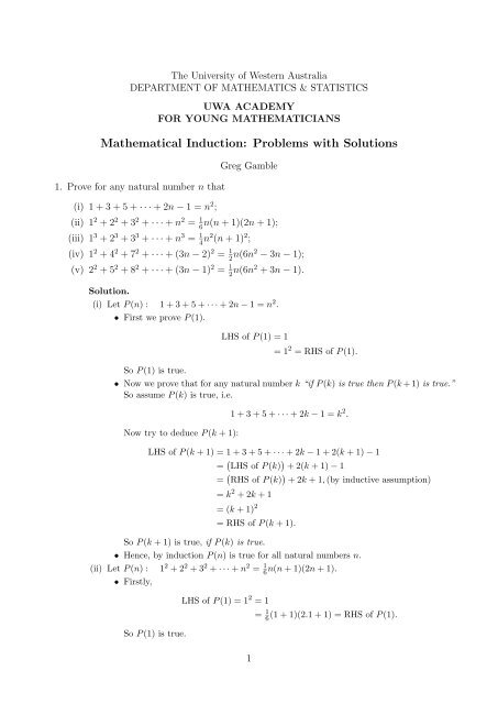 Mathematical Induction: Problems With Solutions - The University Of ...