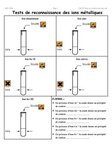Tests de reconnaissance des ions mÃ©talliques - Free