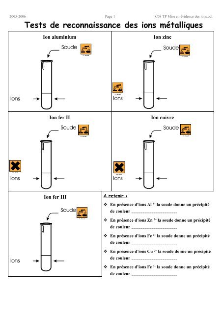 Tests de reconnaissance des ions mÃ©talliques - Free