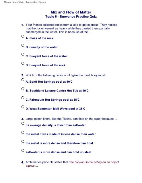 Mix And Flow Of Matter Practice Quiz Topic 6 Ed Quest