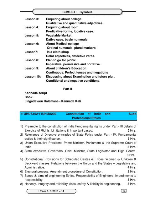 SDMCET: Syllabus Suggested plan of study I Semester B. E. ...