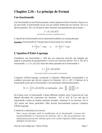 Chapitre 2.1b – Le principe de Fermat