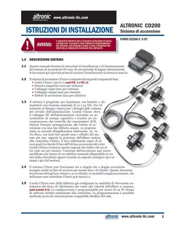ISTRUZIONI DI INSTALLAZIONE - Altronic Inc.