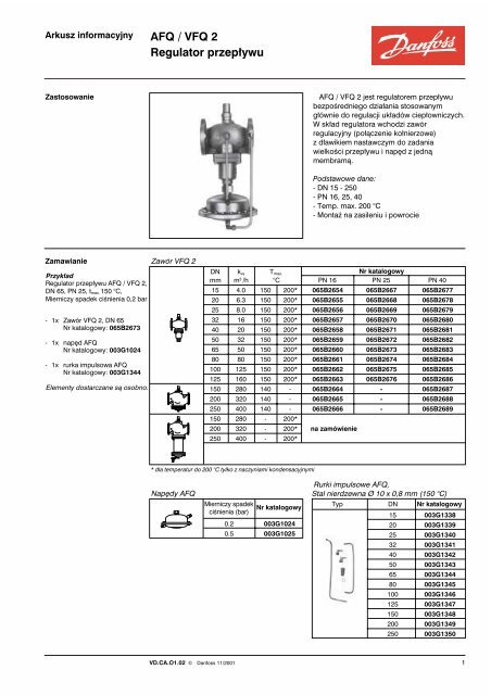 AFQ / VFQ 2 Regulator przep∏ywu - Danfoss