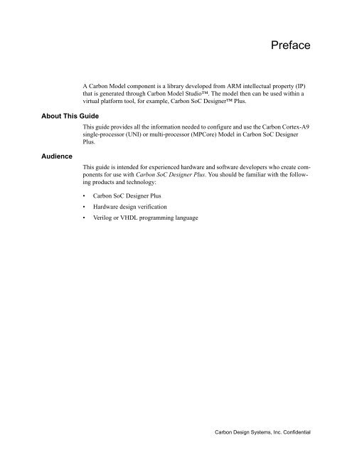 Carbon Cortex-A9 Model User Guide for SoC Designer