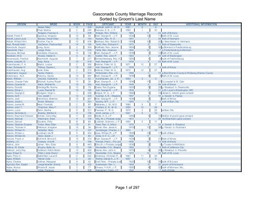 Gasconade County Marriage Records Sorted By Groom S Last Name
